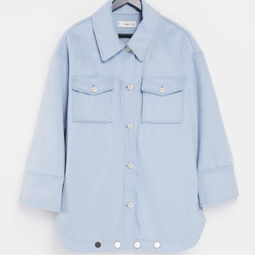 Mango MNG Light Blue Overshirt Shacket Button Front Shirt Jacket XS